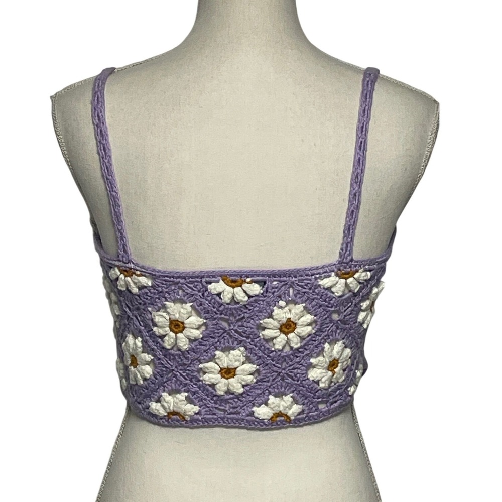Akira Crochet Sleeveless Lavender Boho Daisy Tank Top Women's M - Picture 4 of 11